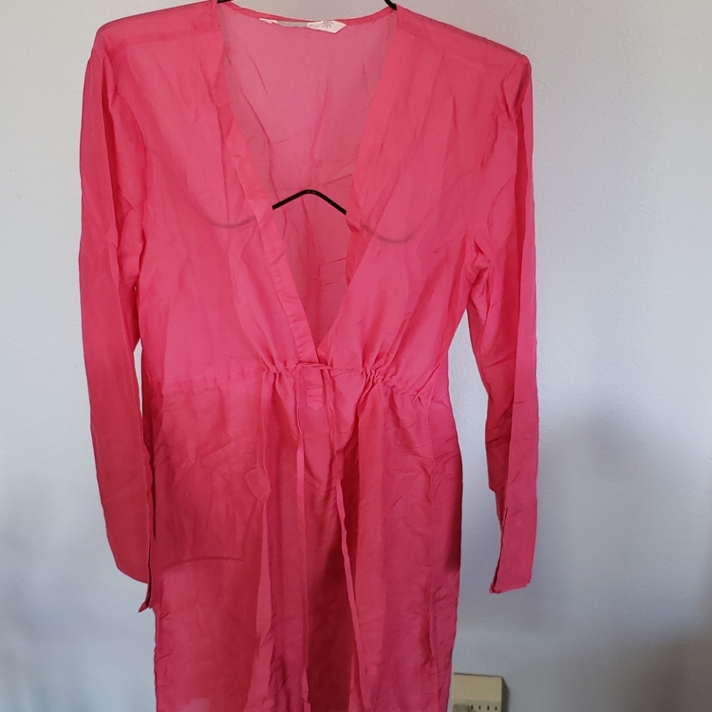 Athleta Pink Dip Dye Beach Tunic Swim Cover up LG